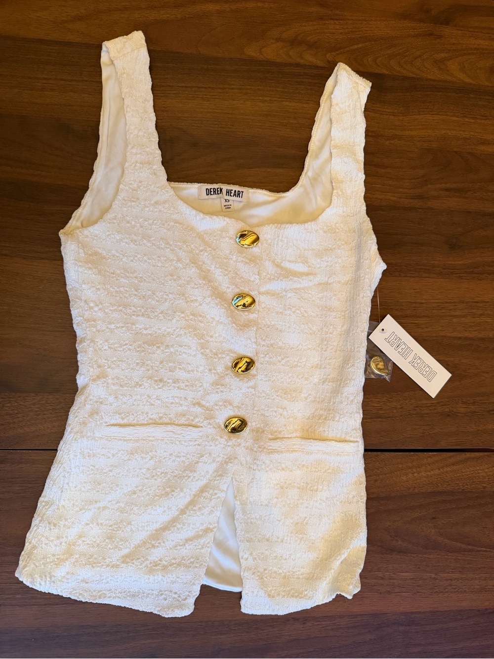 Derek Heart Cream Textured Tank with Gold Accent Button
